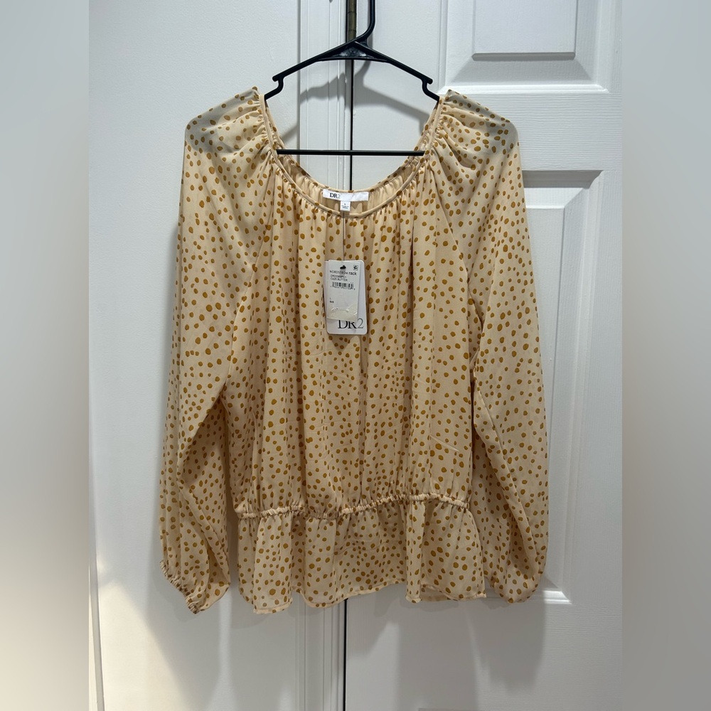 DR2 Cream Blouse with Mustard Dot Print